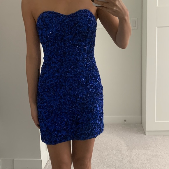 Top Shop Petite Blue Sequin Dress - Size Petite US 4 or Small - Picture 1 of 5